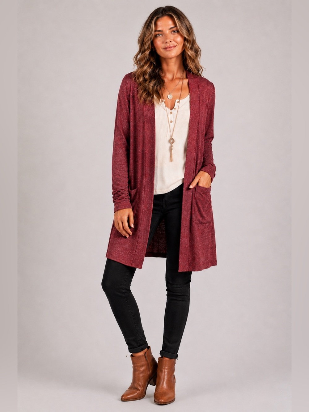 Texas True Threads Game Day Cardigan XL Burgundy Maroon Open Front Pockets USA